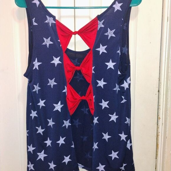 Navy Star Print Tank Top with Red Accents - Picture 7 of 7